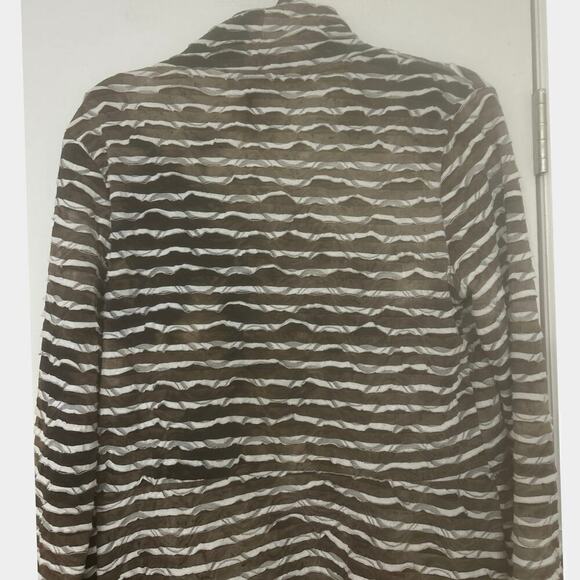 FRANK LYMAN DESIGN Brown and White Striped Textured Open Front Cardigan Size 10 - Picture 7 of 9